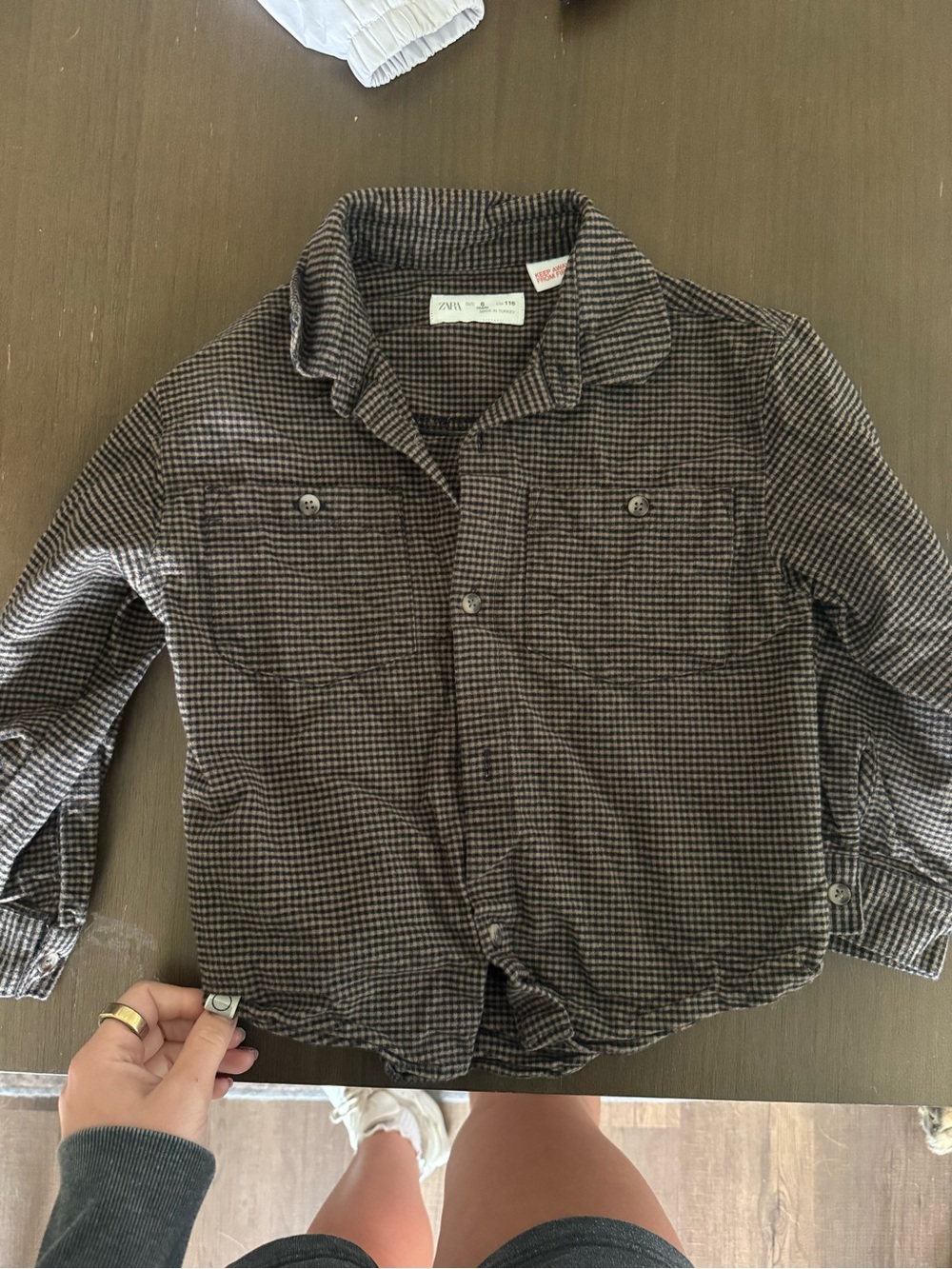 Zara Boys Brown & Black Micro-Check Button-Down Shirt